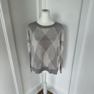 Vince Camuto Womens Gray Geometric Argyle Crew Neck Fuzzy Sweater Size Small